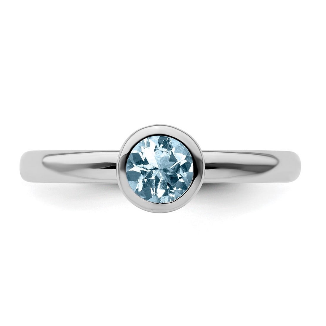 925 Sterling Silver Bezel Polished Stackable Low 5mm Round Aquamarine Ring Size 8 Stackable Ring for Women
