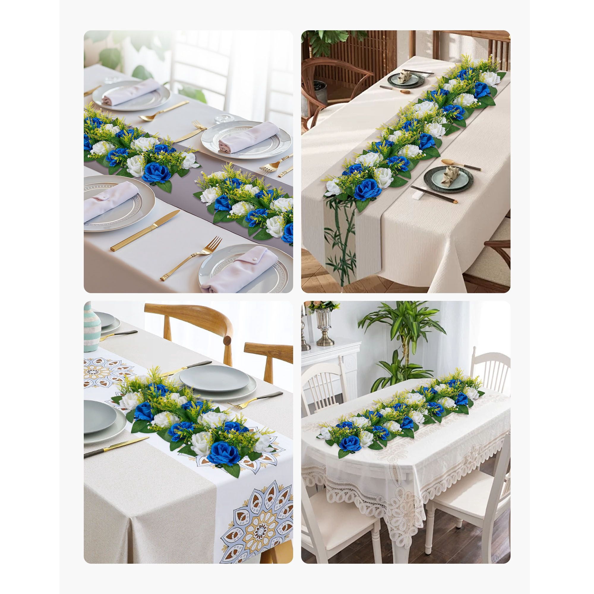 10-Pack Artificial Floral Centerpieces 19.7x8.7x4.7 Inch, Blue & White Roses, for Wedding Party Table Decor