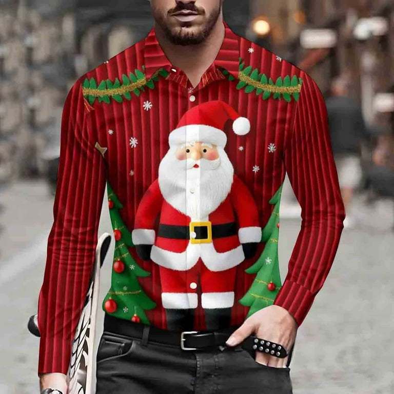 WMTBSRSW Mens Christmas Shirts Funny Santa Claus Party Long Sleeve