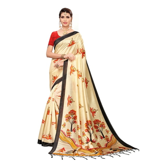 Multi color Mysore Silk saree/sari with running blouse For Women/Girls