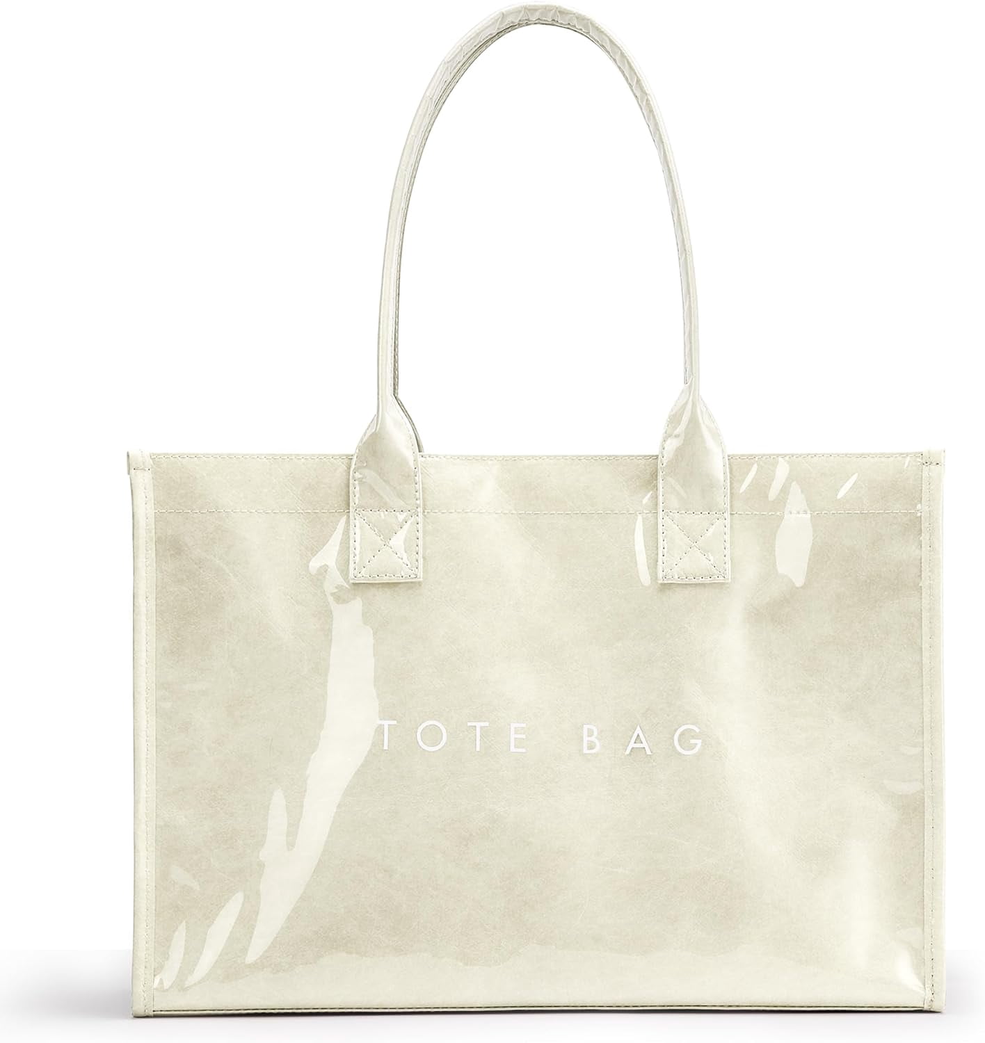 PVC Tote Bag for Women - Kraft Paper Work Handbags Purses with Top Handle（Beige）
