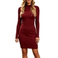thumbnail image 2 of Women's Solid Color Round Neck Long Sleeve Bodycon Dress Casual Slim Fit Dress, 2 of 7