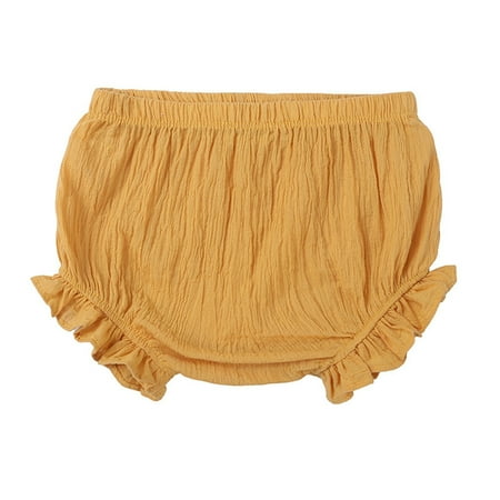alcepopk Baby Girls Ruffle Bloomer Shorts Toddler Cute Cotton Linen Panty Diaper Covers(Yellow 0-6 M)