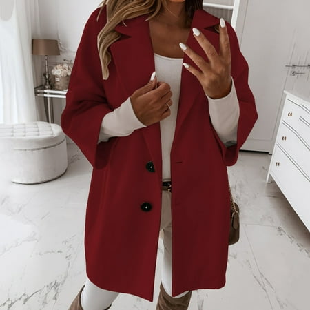 

CAICJ98 Scrub Jackets For Women Women S Casual Blazers Long Sleeve Oversized Open Front Business Lapel Button Work Office Jackets Wine XL