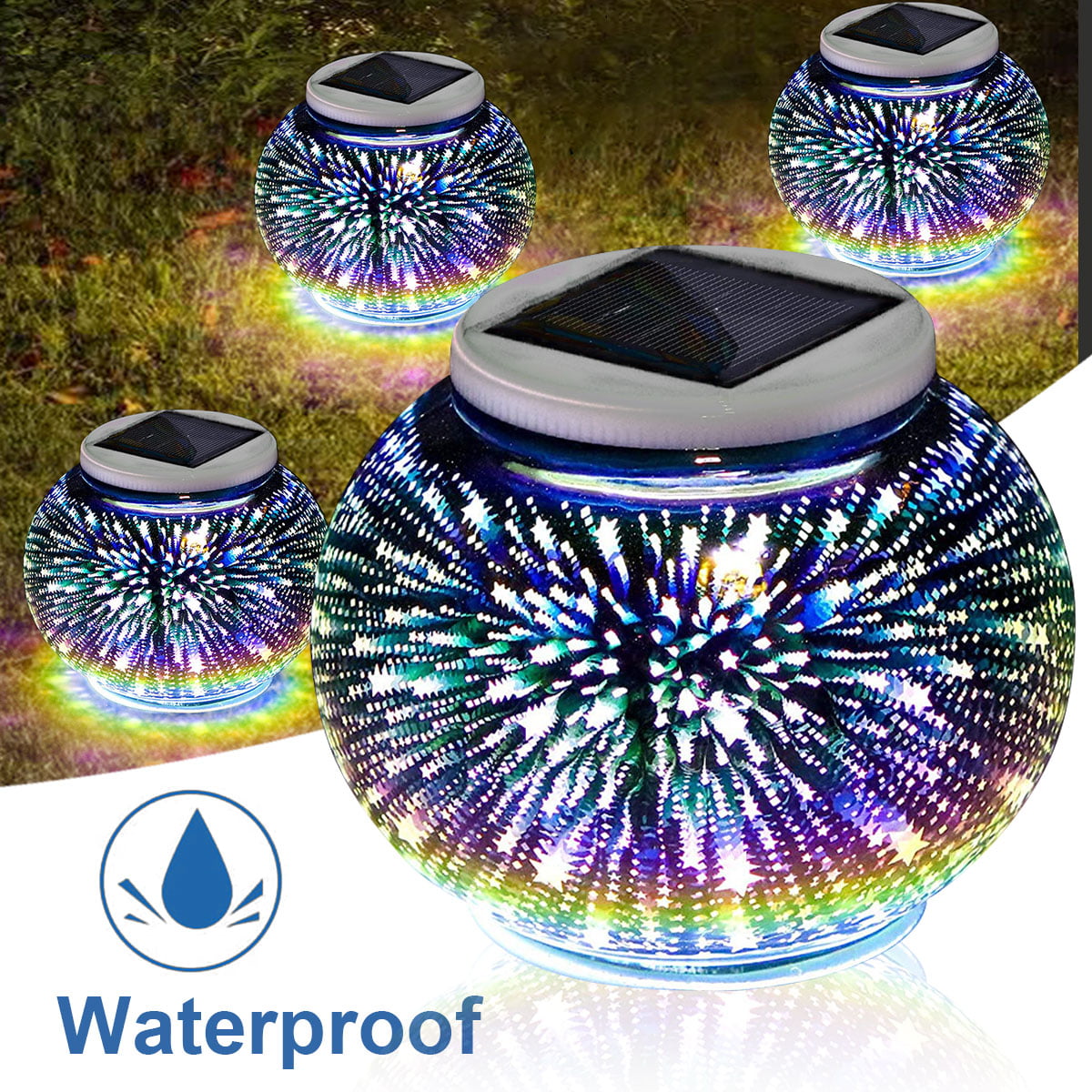 Waterproof Table Light LED Color Changing Lampl Solar Powered Star Pattern 
