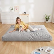 Lusimo Giant Bean Bag Chairs Bean Bag Bed with Foam Filling, Convertible Bean Bag Chair Bed with Washable Velvet Cover and Side Pocket for Adults, Family, Living Room, Gray, Full Size
