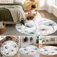 thumbnail image 6 of 3ft Round Rug, Teal Pink Spring Floral Non-Skid Rubber Backing Large Area Rugs - Living Room Bedroom Home Office, Summer Botanical Watercolor Indoor Floor Mat Carpets Washable Rug, 6 of 9