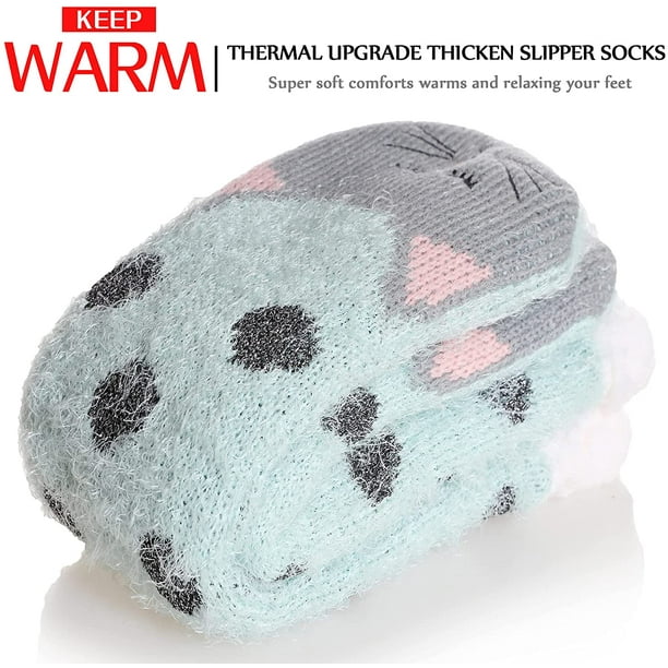 Women Winter Socks Knit Anti-Slip Sweat Warm Cute Cartoon Animals Fuzzy  Home Slipper Socks