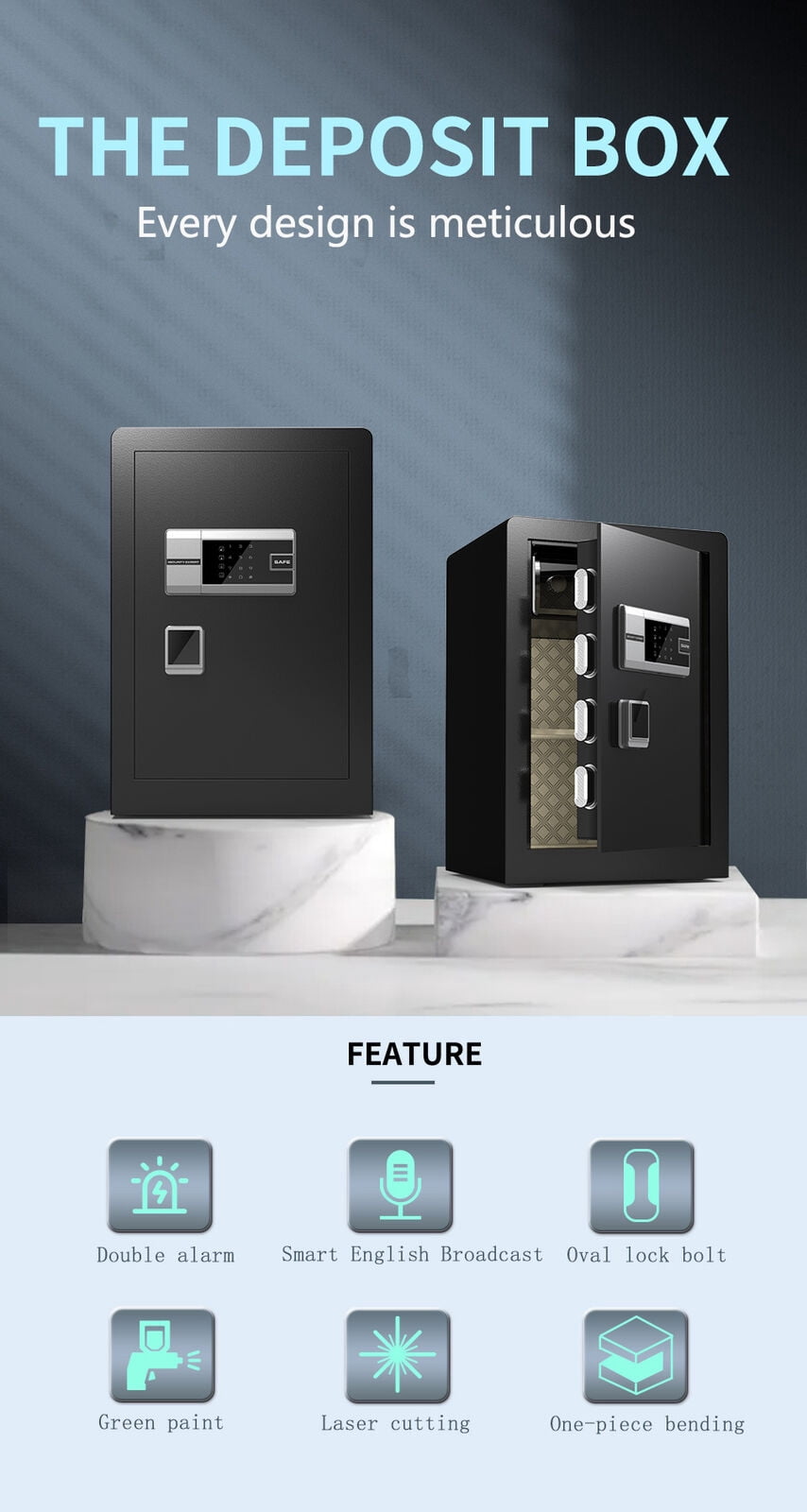 Fingerprint Safe 2.04 Cubic Feet Security Cabinet Digital Touch Screen, Solid Alloy Steel Office Hotel Cabinet Safe, Black