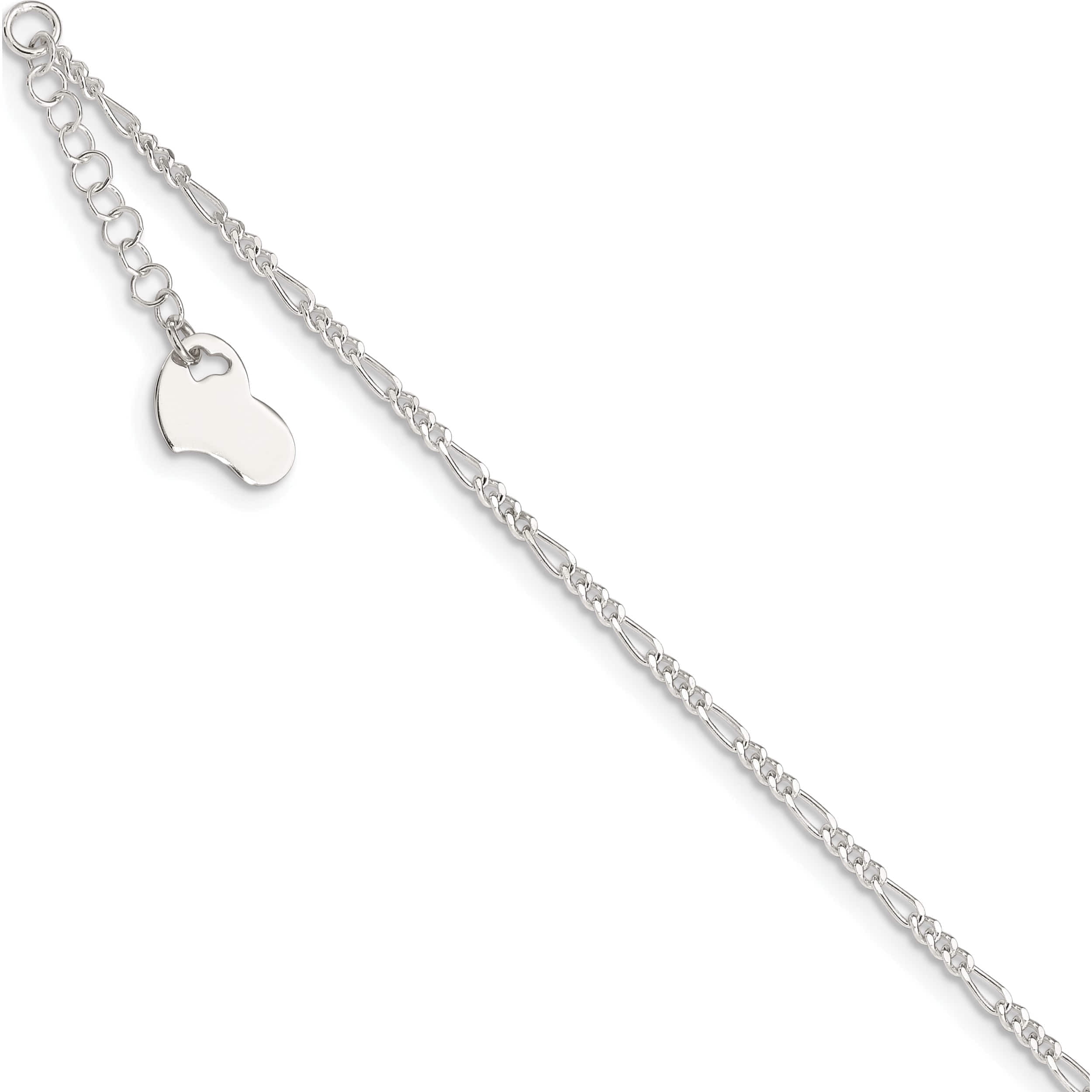 Sterling Silver Polished Heart 9In Plus 1In Ext. Anklet Made In India qg3142-9