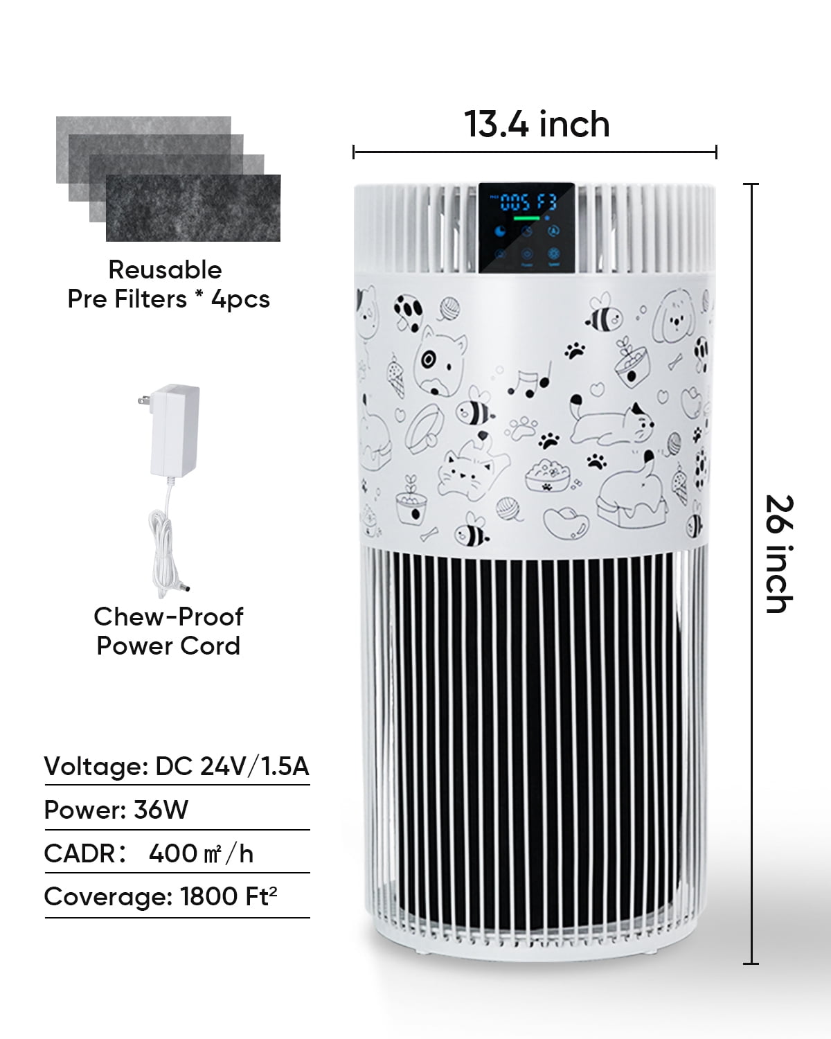 KEN BROWNAir Purifier for Home Large Room 2500 Ft² with Washable Filters, Pet Air Purifier for Bedroom with PM2.5 Sensor, 20dB Sleep Mode, 360° Purificationr,- Perfect Christmas Gift for Pet Owners