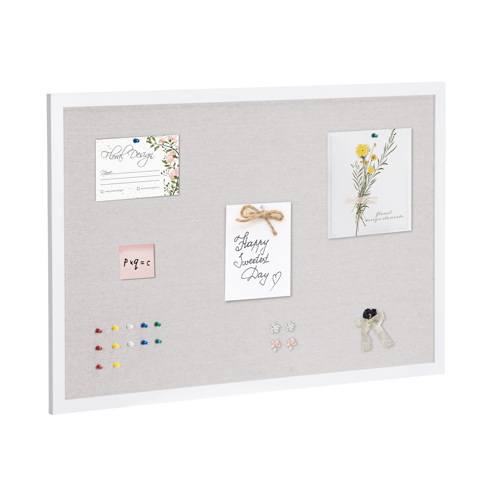 SKYSHALO 36"x24" Linen-Covered White Corkboard – Wall-Mountable Display Board for Home, School, Office – Sleek & Practical Message Board