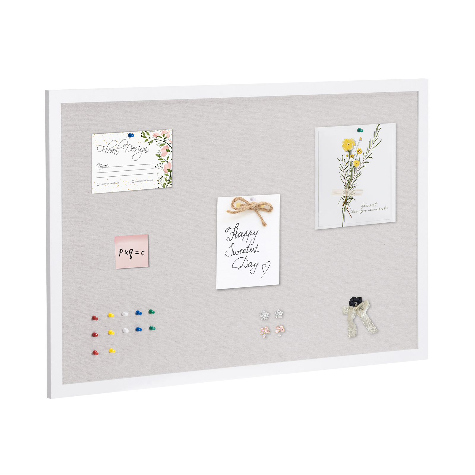 KFFKFF Cork Bulletin Board 36" x 24" White Linen photo 6