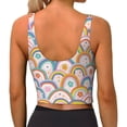 thumbnail image 3 of Haiem Rainbow Flowers Pattern Womens Sports Bra - U Neck Padded Low Impact Yoga Bra Workout Crop Top Gym Moisture-Wicking Workout Vest -Large, 3 of 9