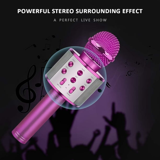 Wireless Bluetooth Karaoke Handheld Microphone with Mic Speaker(Pink)
