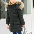 thumbnail image 5 of Fesfesfes Kids Winter Hooded Parka Jacket Mid Length Coat with Large Collar Windproof Warm Thickened Down Filled Outerwear for Children Boys Girls(Black,3-4 Years), 5 of 9