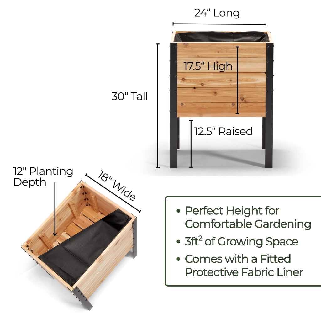 Cedar Planters 18" x 24" Outdoor Raised Garden Bed - 100% Canadian Western Red Cedar Elevated Planter Kit, 30" Tall