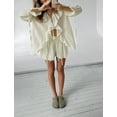 thumbnail image 6 of Women'S French V-Neck Loose Ruffled Shirt and Shorts Suit Two-Piece Suit Beige S, 6 of 10