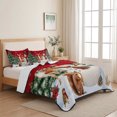 thumbnail image 5 of Quilts Twin Size Bedding Set, Red Christmas Lightweight Quilted Comforter, Snowman Elk Xmas Tree Snowflake Soft Reversible Bedspread Coverlet with Pillow Covers for All Season, 68" x 86", 5 of 9
