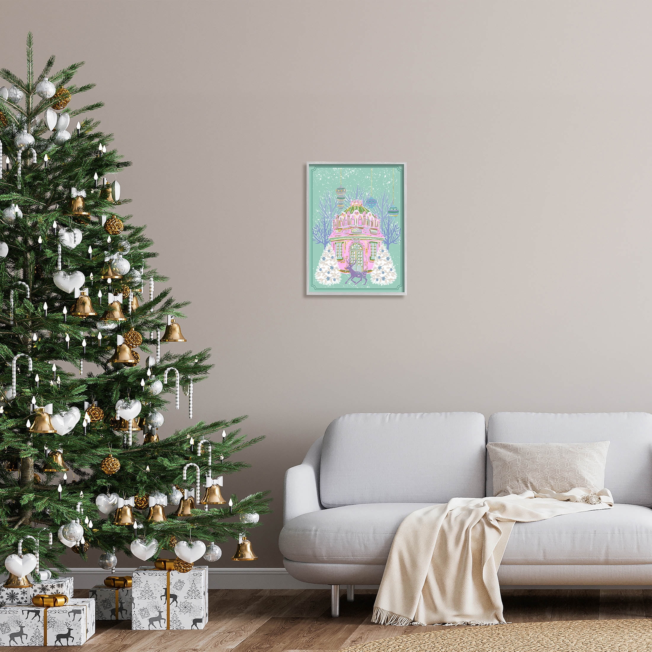 Stupell Industries Vintage Pastel Holiday Reindeer Graphic Art Gray Framed Art Print Wall Art, Design by Melissa Wang