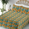thumbnail image 3 of Ambesonne Tropical Fitted & Flat Sheet with Shams 4 Pcs Set, Papaya Fruits and Flowers, King, Teal and Burnt Orange, 3 of 5