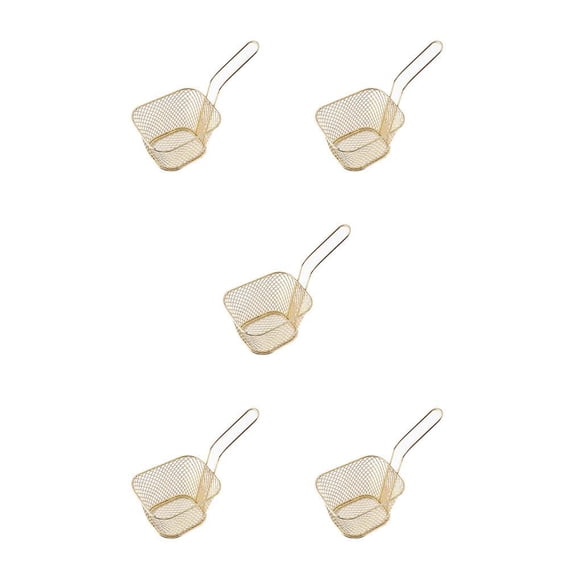 Bearachild Cesta para freír, aperitivos, patatas fritas, pollo, colador de Metal, herramienta de cocina, cestas, colador, contenedor de almacenamiento, Oro 5piezas Bearachild CBP002978