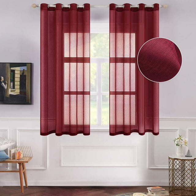 2 Panneaux Rideaux de Fenêtre Semi-Transparents Terracotta Boho à Œillets Voilage Texturé en Lin pour Chambre Salon Rouille Rétro Automne Déco Moderne (54X84 Pouces)