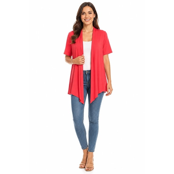 MOA COLLECTION Women's Basic Casual Solid Short Sleeve Open Front Cardigan (S-3X) Made in USA