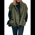 thumbnail image 2 of Chaleco de Felpa para Mujer, Informal, Extragrande, Cálido, con Botones y Bolsillos Verde S, 2 of 9