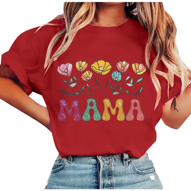 Tops de Manga Corta de Verano para las Mujeres Imprimir Blusa de Cuello Redondo, Moda Ligera de Poliéster Spandex