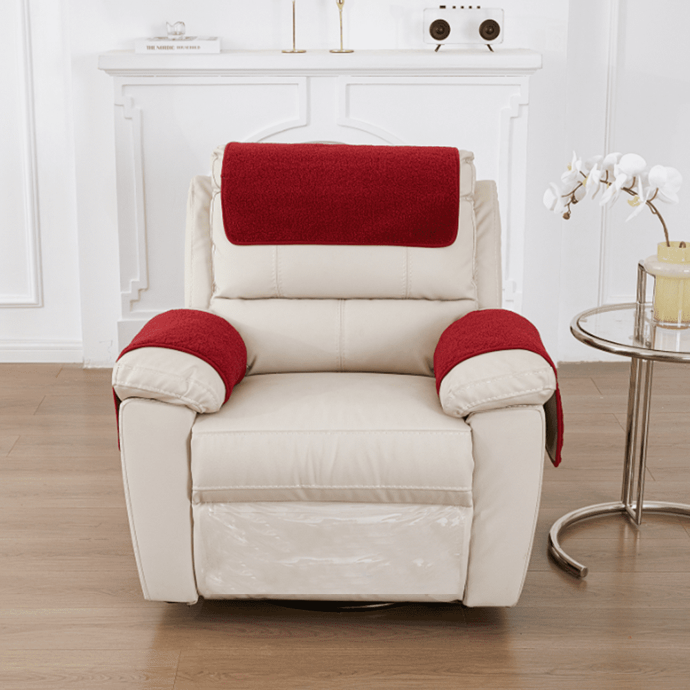 Garayma 3 Pcs Recliner Covers Armrest Covers with Storage Pockets Headrest Cover Armchair Slipcovers Sofa Recliner Protector Red