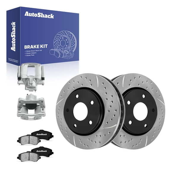 AutoShack Front Vented Drilled & Slotted E-Coated Brake Rotors   Ceramic Pads   Calipers 8-PC Brake Kit Replacement for 2013-2016 Dodge Grand Caravan 2013-2015 Ram C/V ShadowGuard 11.89" (302 mm)