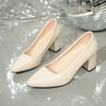thumbnail image 5 of Womens Pointed Toe Pumps Casual Chunky Low Block Heels Shoes Trendy Slip on Office Work Business Dress Shoes Beige Size 6.5, 5 of 8