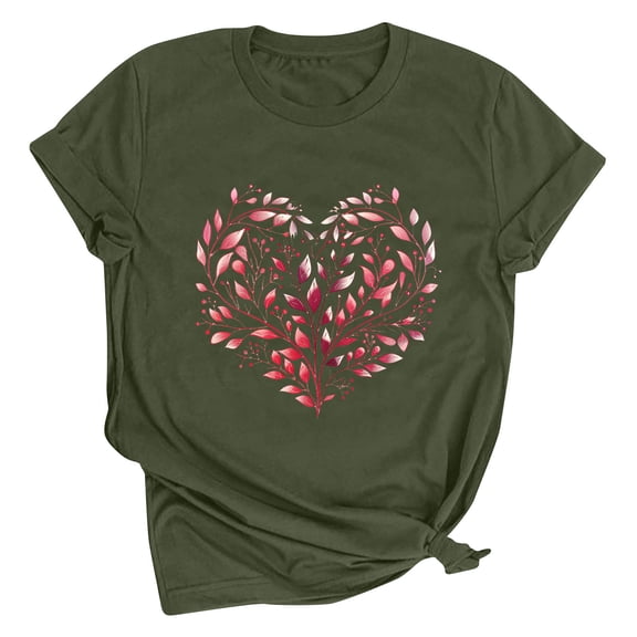 Tbopshirt Valentine's Day T-Shirts for Women Short Sleeve Graphic Tees, Printing Love Heart Round Neck Plus Size Womens Tops S-XXXL