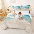 thumbnail image 3 of jejeloiu Ocean Wave Full Size Comforter Sets,Beach Sand Bedding Comforter Set For Boys,Blue Beige,Reversible,3 Pieces,1 Comforter and 2 Pillowcases, 3 of 7