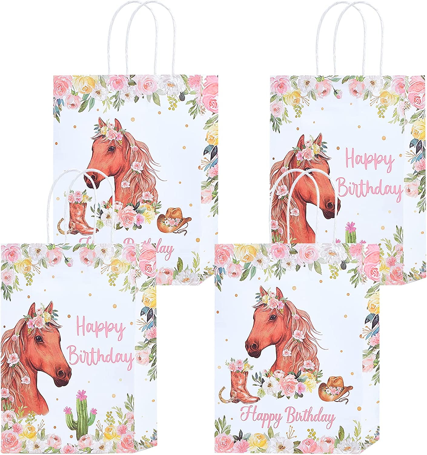 16pcs Horse Gift Bags For Party Favors, Pink Cowgirl Candy Bags for