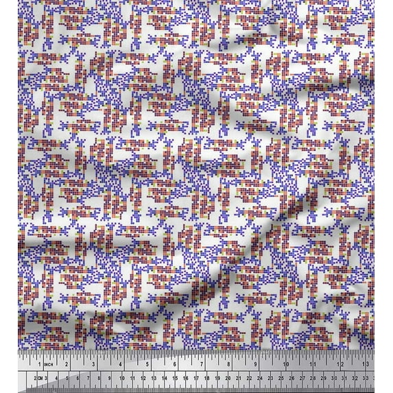 Soimoi Cotton Cambric Fabric Square Geometric Print Sewing Fabric Yard 42 Inch Wide