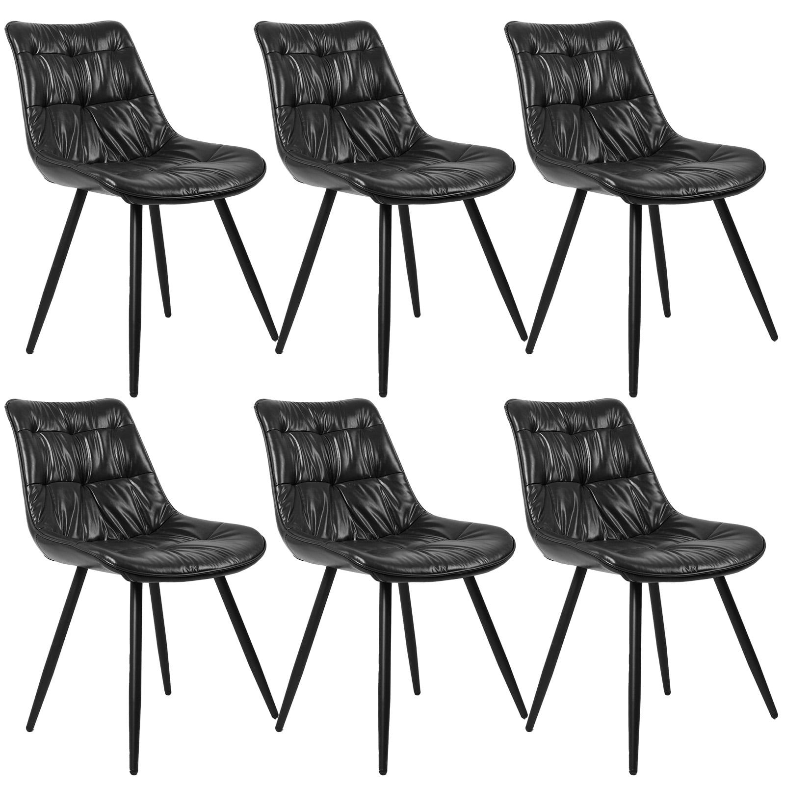 Set of 2 Black Faux Leather Dining Chairs, Ergonomic Backrest with Thick Foam Cushion, Sturdy Metal Legs & FSC Frame, Waterproof Easy-Clean PU Leather, 300 lbs Capacity