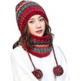thumbnail image 1 of Conjunto de gorro y bufanda de punto para mujer, gorro de invierno cálido y grueso con pompón de ganchillo y dobladillo para exteriores., 1 of 4