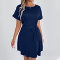 thumbnail image 4 of Robe Décontractée Grande Taille pour Femmes à Manches Courtes avec Ceinture Nœud Col Rond Fluide Confortable pour Fête Vacances Printemps Automne Usage Quotidien, 4 of 6