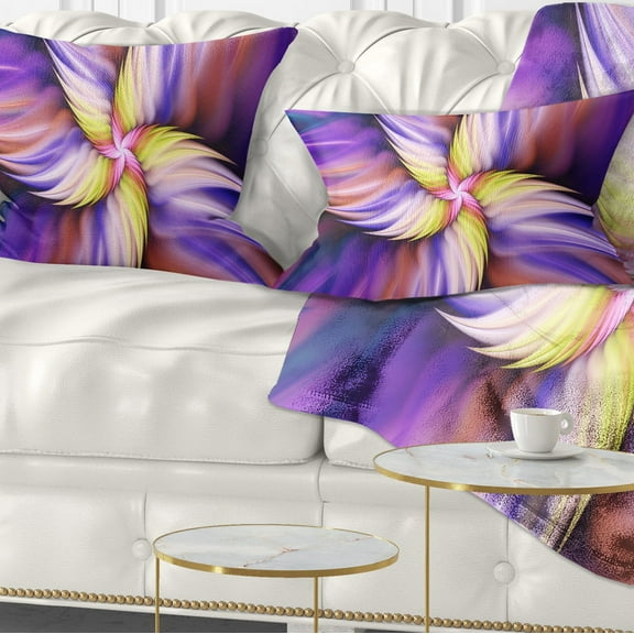 Designart Purple Yellow Rotating Flower - Floral Throw Pillow - 12x20