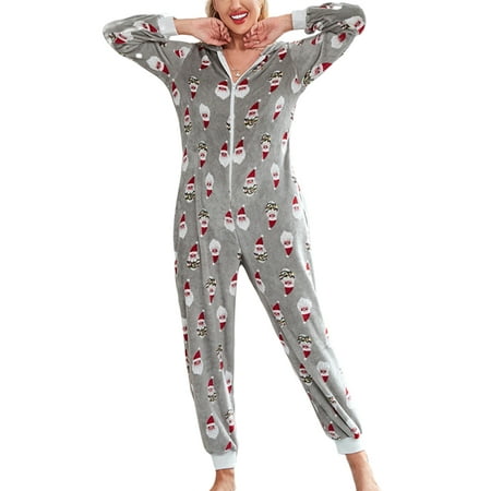

FOCUSNORM Women s Family Ugly One Piece Christmas Print Pajamas Hooded Onesie Sleepwear Jumpsuit Rompers