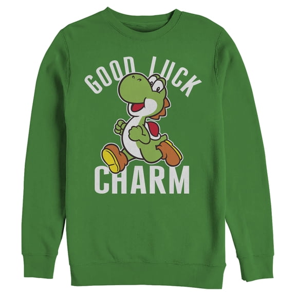Men's Nintendo Super Mario Yoshi St. Patrick's Good Luck Charm Sweatshirt Kelly Green Medium