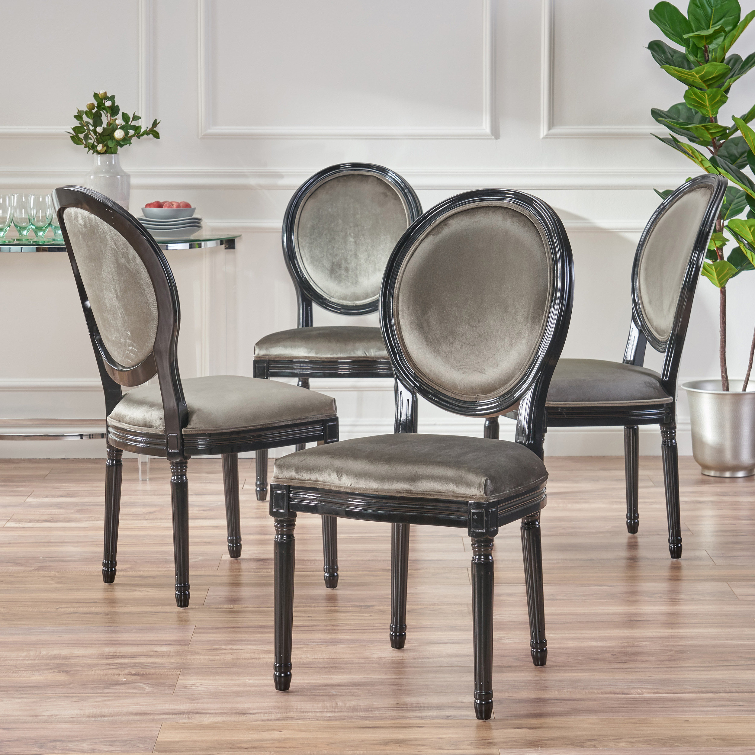 Noble House Max Indoor Contemporary Velvet Dining Chairs, Set of 4, Gray