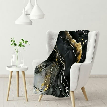

ZHZY Abstract Marble Black and Gold Nordic Watercolor Gray White Fluid Ink LinesContemporary Art Fleece Blanket for Bed All Seasons 50x60in