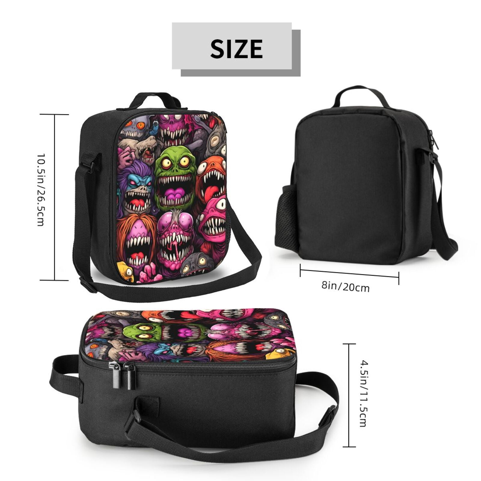 Ratiio Monstrous Cartoon Characters Print Lunch Box - Reusable Lunch Bag Men Adult Women- Insulated LunchBox