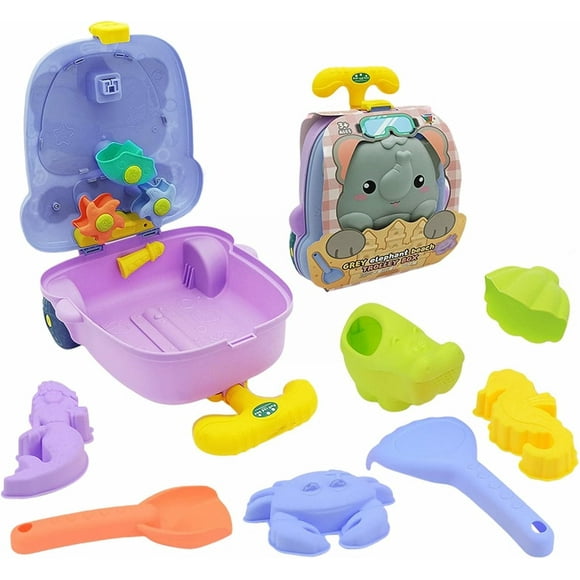 Infants Toys Children Sand Playing Toys With Trolley Case Shovel Rake And Molds Storage Box Travel Beach Toy Kit Summer Sandbox Bath Toy Kids Garden Tools Puzzle Toy Large Doll Tub (X1, One Size)