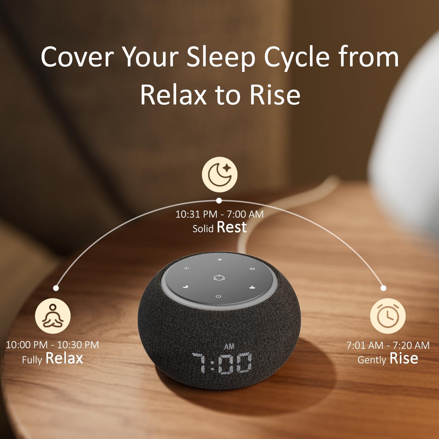 Hotmoon Luna Pro Smart White Noise Sound Machine, Alarm Clock for Bedroom, APP Control, Custom Button, Sleep Trainer, Routine Builder, 507 Soothing Sounds, Adult Mindfulness Meditation
