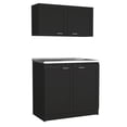 thumbnail image 3 of JERFIT 80cm Wide 2-Tier Kitchen Storage Cabinet with Countertop, Black Finish, Particle Board Shelf Organizer for Living Room, Dining Room, Bedroom, 3 of 10