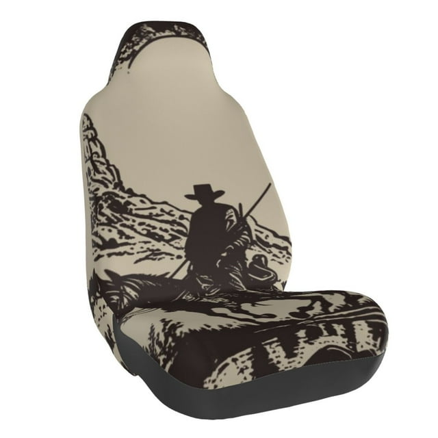 Wukai Western Desert Cowboy Full Set Car Seat Covers with Soft Padding Universal Auto Front Seats Protector and Cushion Mat